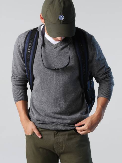 Medium grey melange Clothing B6XV779 V-NECK JUMPER Men North Sails
