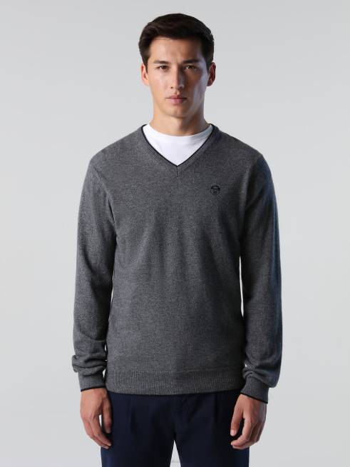 Medium grey melange Clothing B6XV809 JUMPER WITH V-NECK Men North Sails